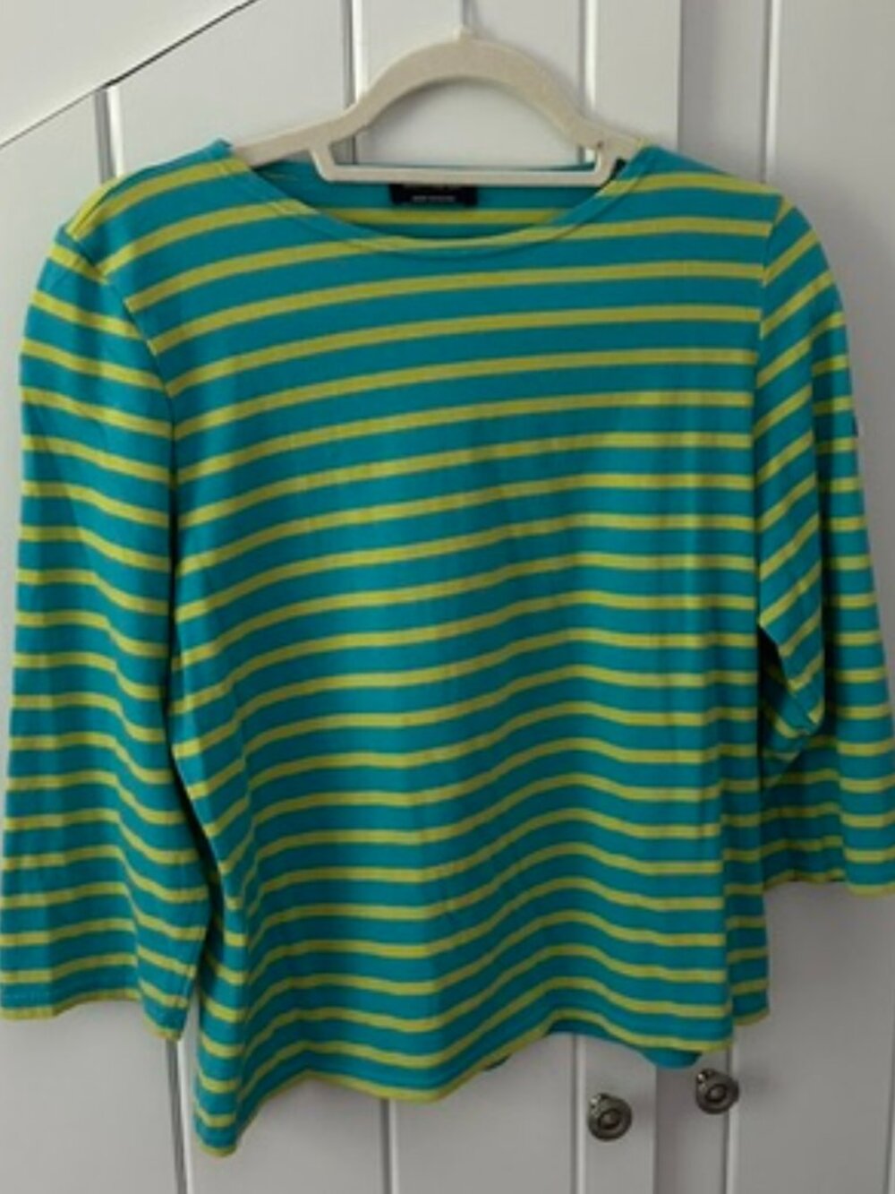 Saint James L'Atelier Breton striped aqua and lime green top. size 8